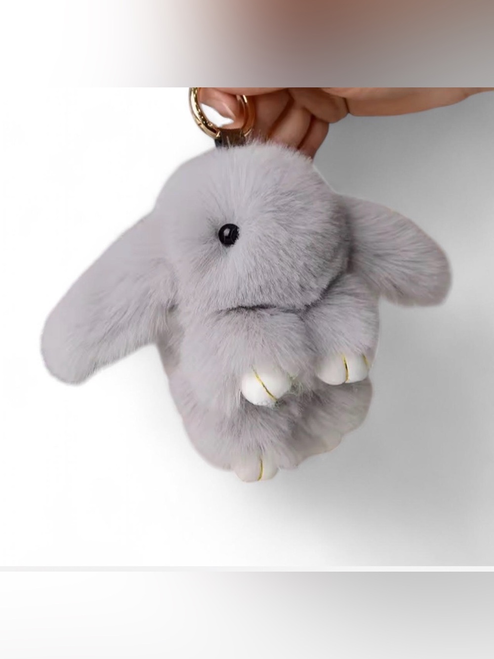 Plush Bunny Bag Charm Keychain - Light Gray